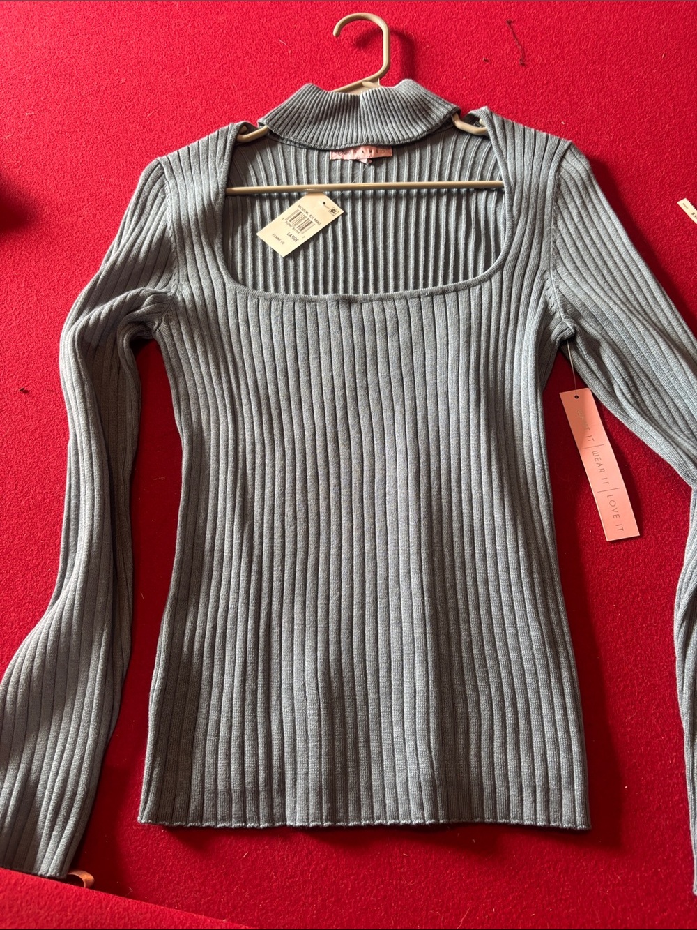 Crave Fame Ribbed Square-Neck Sweater in blue Gray